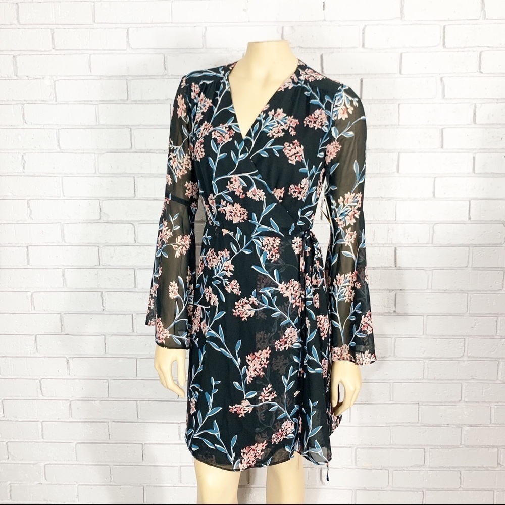 Cynthia Steffe‎ Rich Black Floral Wrap Dress